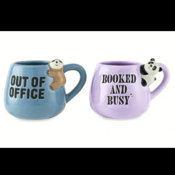 PAIR OF STONEWARE COFFEE MUGS SLOTH AND PANDA OFFICE GIFT MUG - Picture 4 of 6